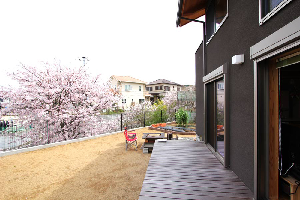 春には大きな桜の木が満開になり、お庭でバーベキューをしながらお花見ができます