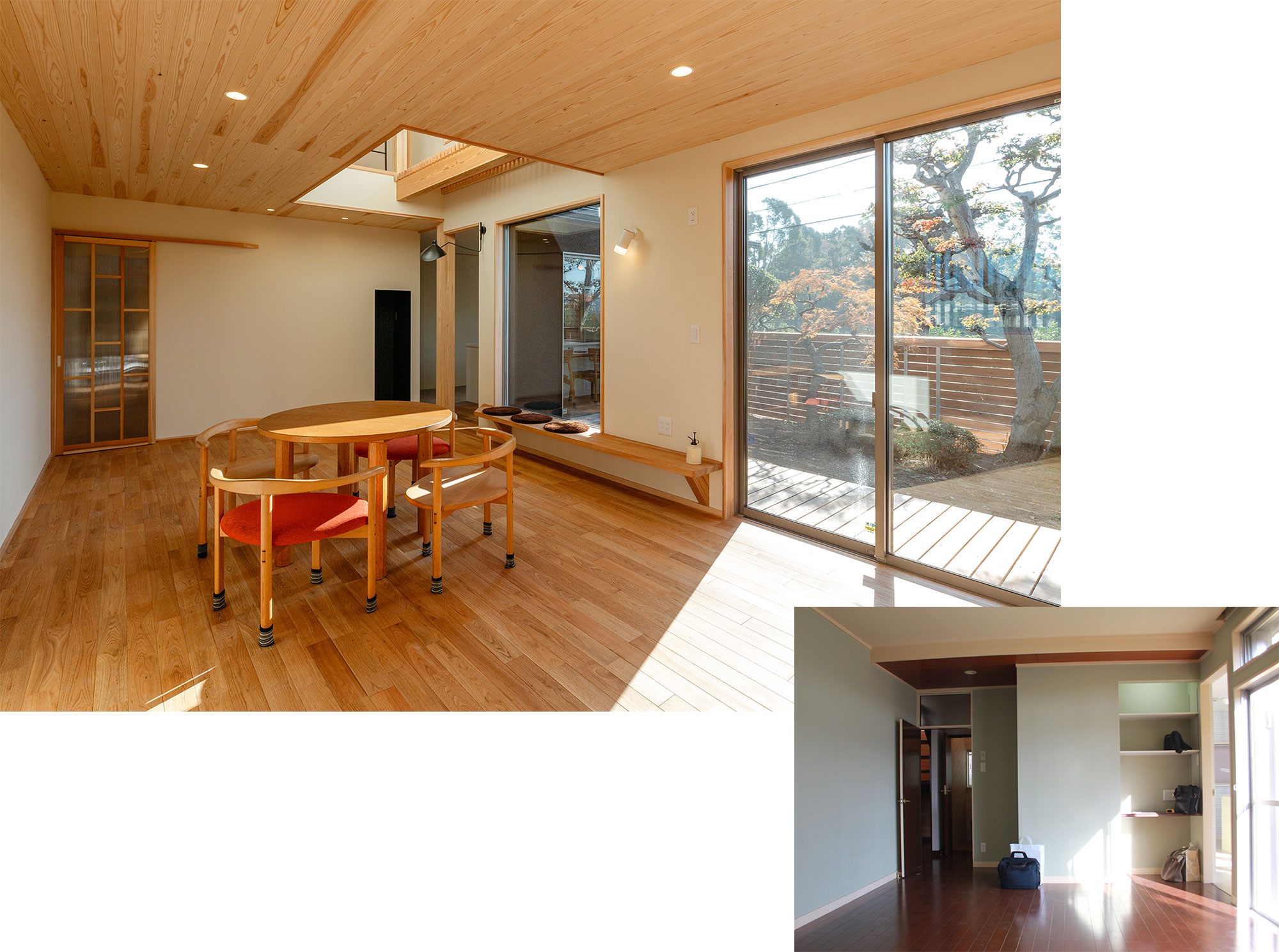 2部屋に分かれていたリビングは壁を取り外して広く間取りをかえ、吹き抜けを設けました。
