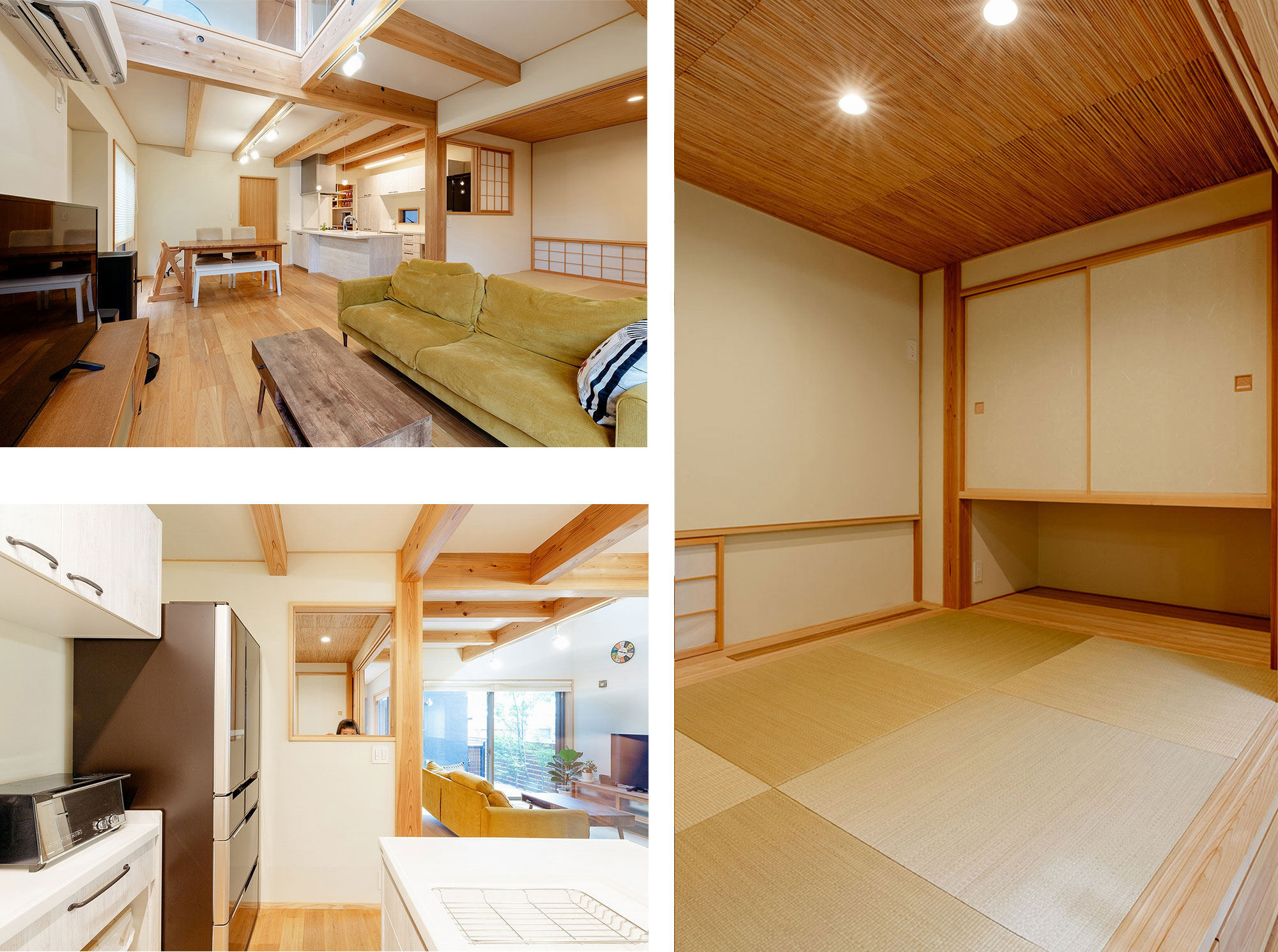 LDKと和室を一体として使える間取りに。和室で遊んでいるお子さまもキッチンにいるお母さんの様子をのぞけます。