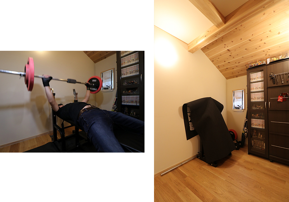 2階の一部屋はご主人の筋トレスペース。
