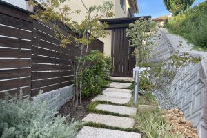 住宅街の旗竿地、隣地の借景と中庭で窓を開放できる暮らし