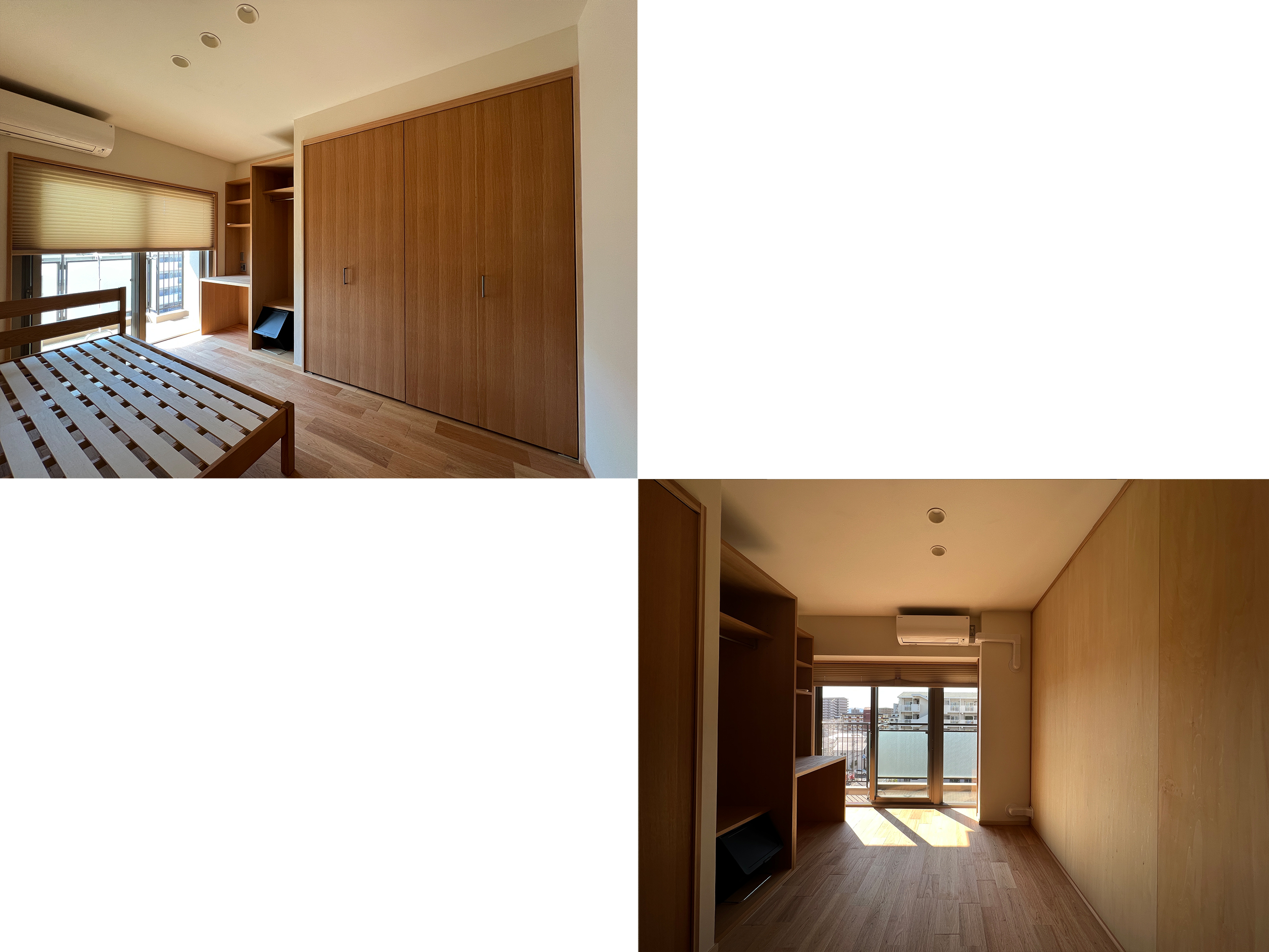 子ども部屋はそれぞれに設けました。収納兼机の家具を設置し必要十分なお部屋になっています。将来、一つのお部屋としても使えるように間仕切り壁は簡易仕上げにしました。